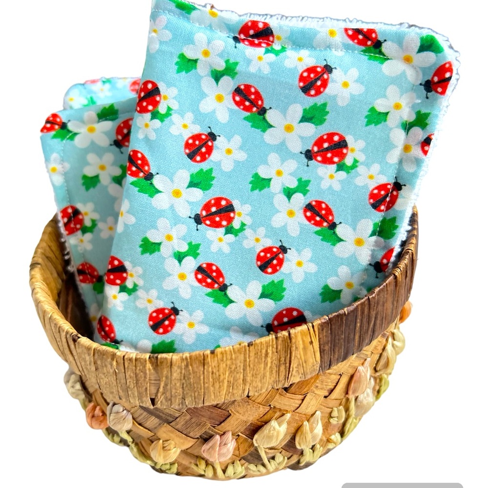 Hand Crafted Ladybug Print Eco Friendly Terry Cloth Reusable UnPaper Towels